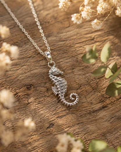 Sterling Silver Seahorse Necklace, Ocean Animal Pendant Jewelry, Beach Gift for Women