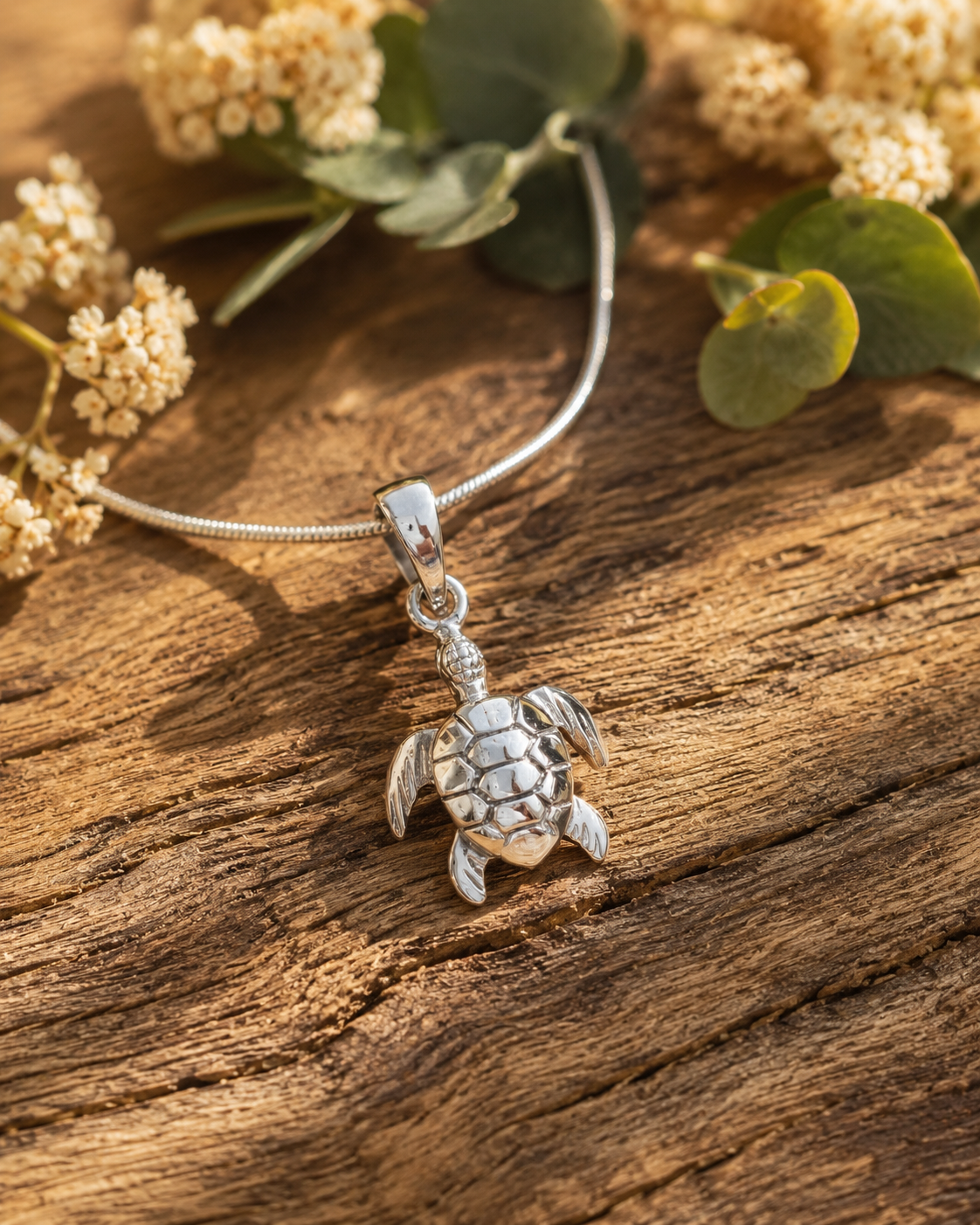 Sterling Silver Sea Turtle Pendant Necklace, 925 Silver Turtle Pendant, Ocean Jewelry Gift, Beach Charm Necklace
