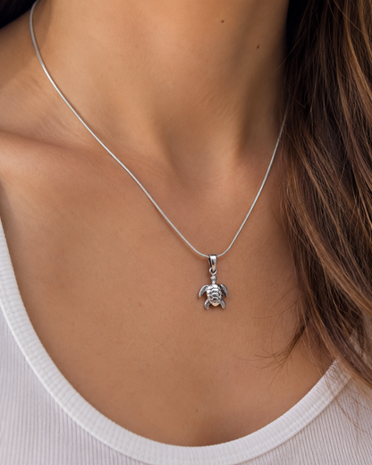 Sterling Silver Sea Turtle Pendant Necklace, 925 Silver Turtle Pendant, Ocean Jewelry Gift, Beach Charm Necklace