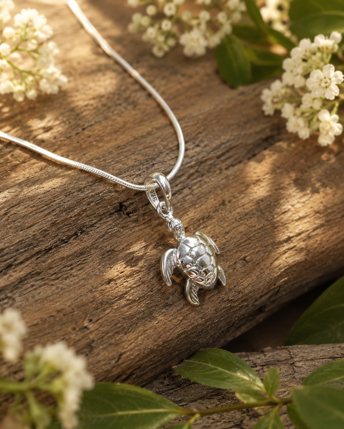 Sterling Silver Sea Turtle Pendant Necklace, 925 Silver Turtle Pendant, Ocean Jewelry Gift, Beach Charm Necklace