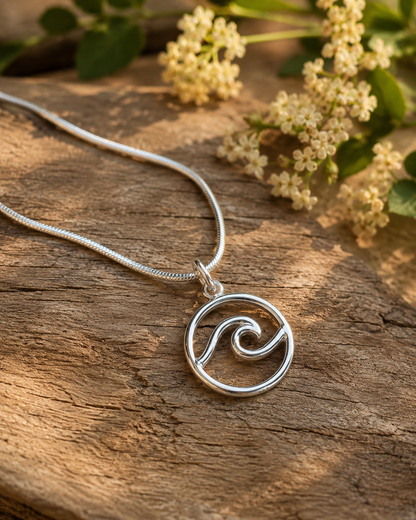 Sterling Silver Wave Pendant Necklace – Minimalist Ocean Beach Jewelry Gift for Her