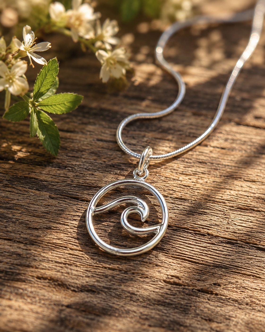 Sterling Silver Wave Pendant Necklace – Minimalist Ocean Beach Jewelry Gift for Her
