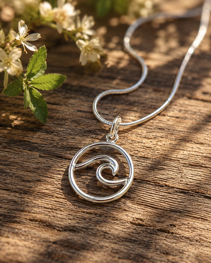 Sterling Silver Wave Pendant Necklace – Minimalist Ocean Beach Jewelry Gift for Her
