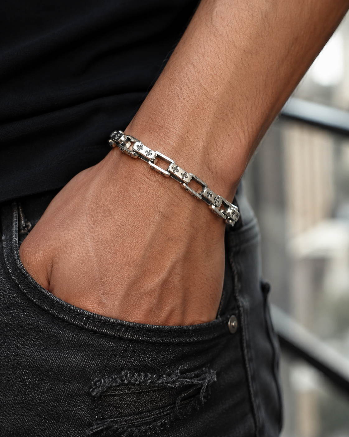 Heavy Solid Sterling Silver Vajra Link Bracelet – Unisex 925 Dorje Toggle Bracelet