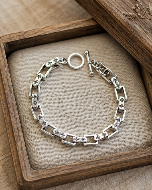 Heavy Solid Sterling Silver Vajra Link Bracelet – Unisex 925 Dorje Toggle Bracelet