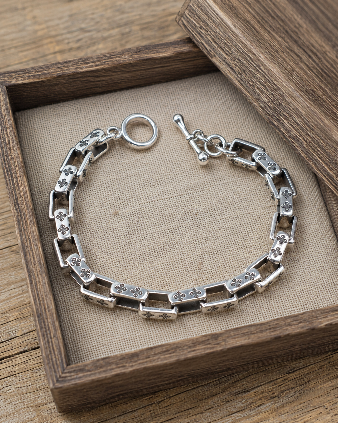 Heavy Solid Sterling Silver Vajra Link Bracelet – Unisex 925 Dorje Toggle Bracelet