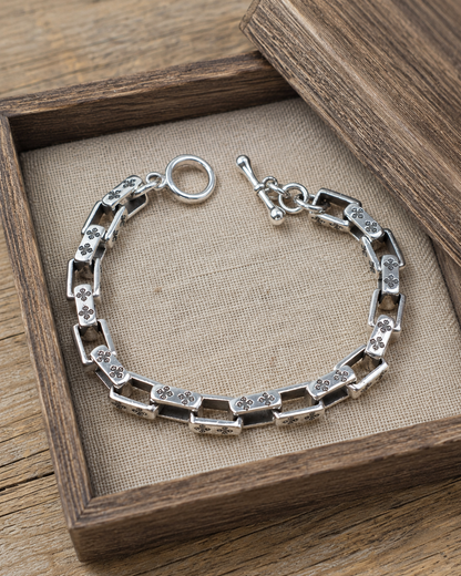 Heavy Solid Sterling Silver Vajra Link Bracelet – Unisex 925 Dorje Toggle Bracelet