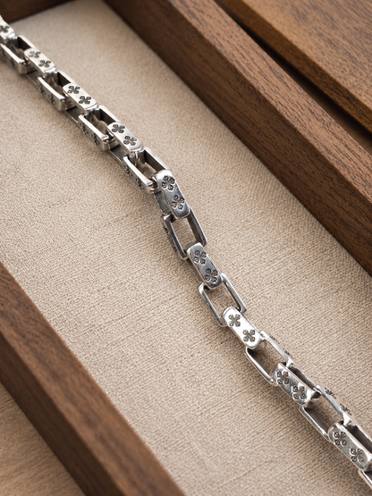 Heavy Solid Sterling Silver Vajra Link Bracelet – Unisex 925 Dorje Toggle Bracelet