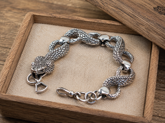 Solid Sterling Silver Cobra Bracelet – Heavy Snake Link Chain Serpent Head Go thicJewelry