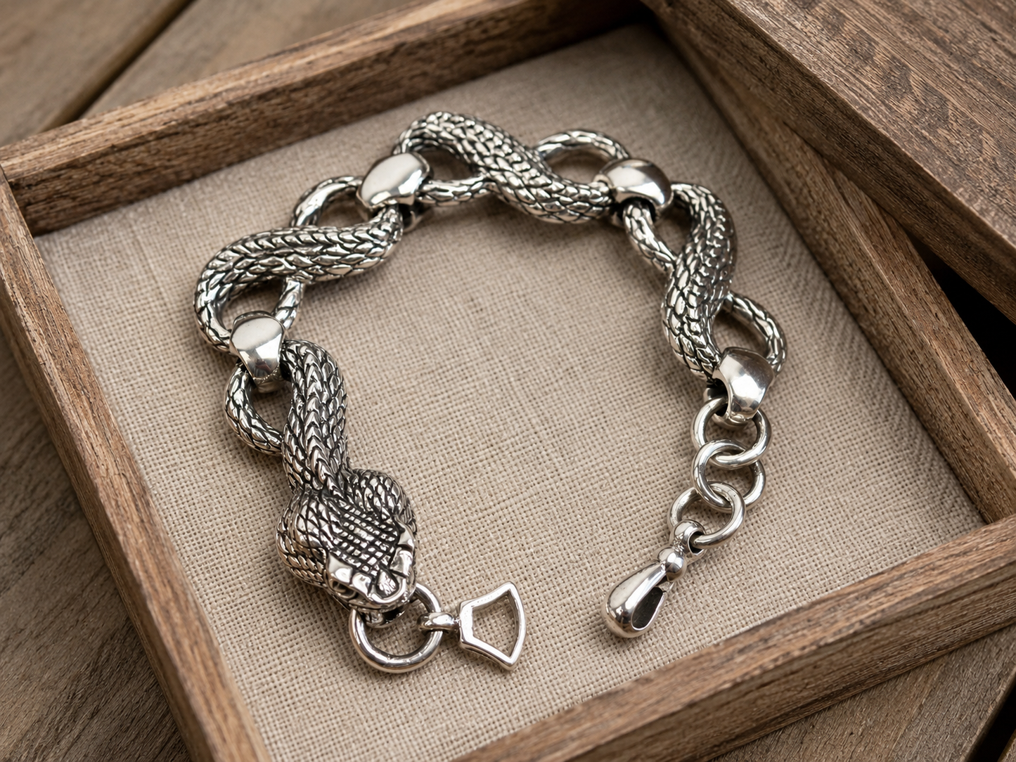 Solid Sterling Silver Cobra Bracelet – Heavy Snake Link Chain Serpent Head Go thicJewelry