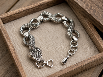 Solid Sterling Silver Cobra Bracelet – Heavy Snake Link Chain Serpent Head Go thicJewelry