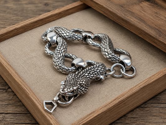 Solid Sterling Silver Cobra Bracelet – Heavy Snake Link Chain Serpent Head Go thicJewelry