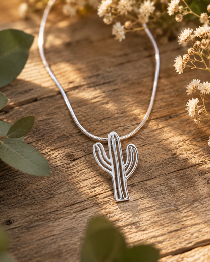 Sterling Silver Cactus Pendant Necklace – Minimalist Saguaro Charm, Southwest Desert Jewelry Gift for Plant Lover