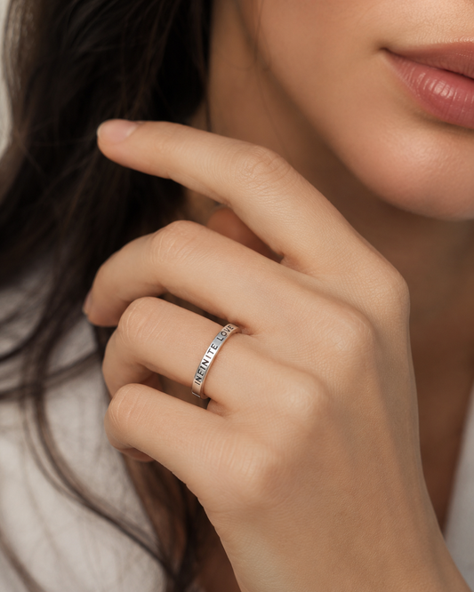 Sterling Silver Infinite Love Ring, 2mm Engraved Band, Minimalist Promise Ring, Thin Stackable Silver Ring