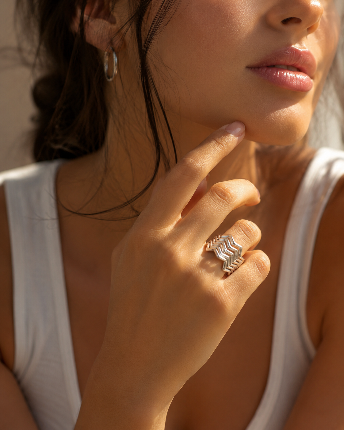 Solid Sterling Silver Chevron Stacking Rings Set of 5 | Zig Zag Wave Band Rings