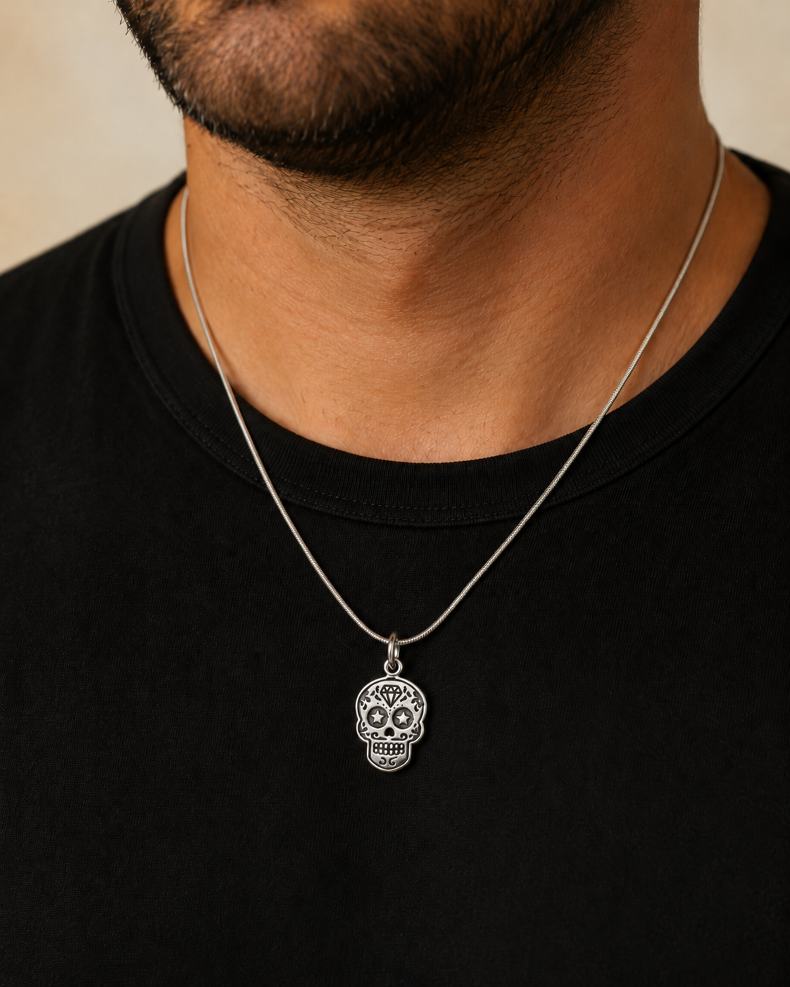 Sterling Silver Sugar Skull Necklace – Unisex Día de los Muertos Skull Pendant