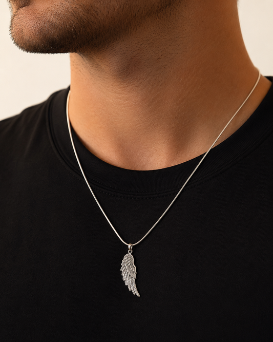 Unisex Sterling Silver Angel Wing Pendant – Feather Memorial Jewelry, Guardian Angel Spiritual Silver Pendant