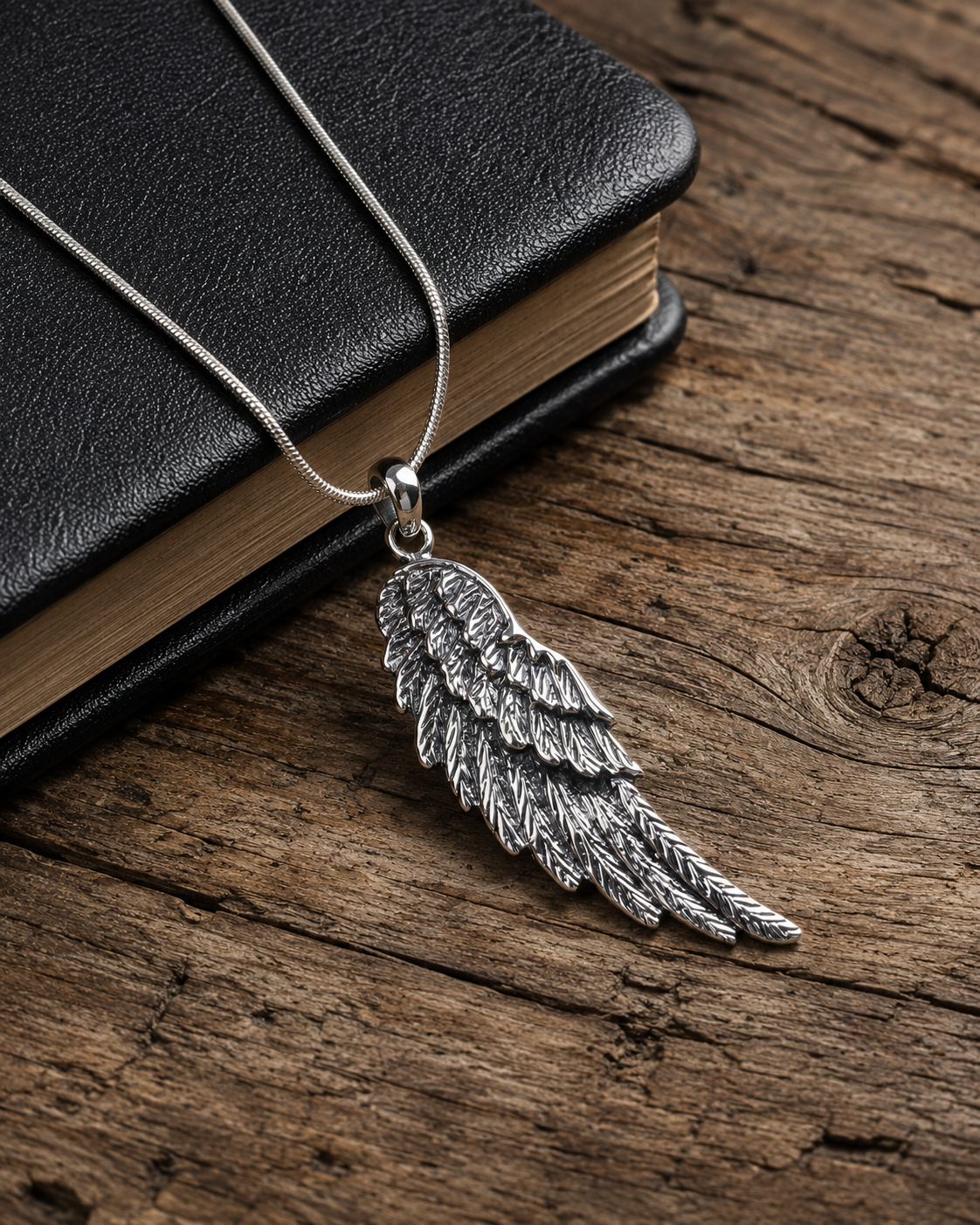 Unisex Sterling Silver Angel Wing Pendant – Feather Memorial Jewelry, Guardian Angel Spiritual Silver Pendant