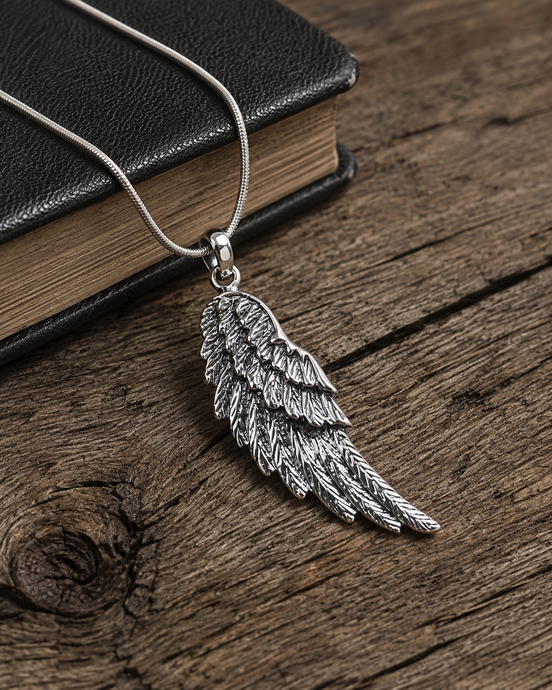 Unisex Sterling Silver Angel Wing Pendant – Feather Memorial Jewelry, Guardian Angel Spiritual Silver Pendant