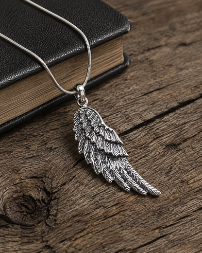 Unisex Sterling Silver Angel Wing Pendant – Feather Memorial Jewelry, Guardian Angel Spiritual Silver Pendant