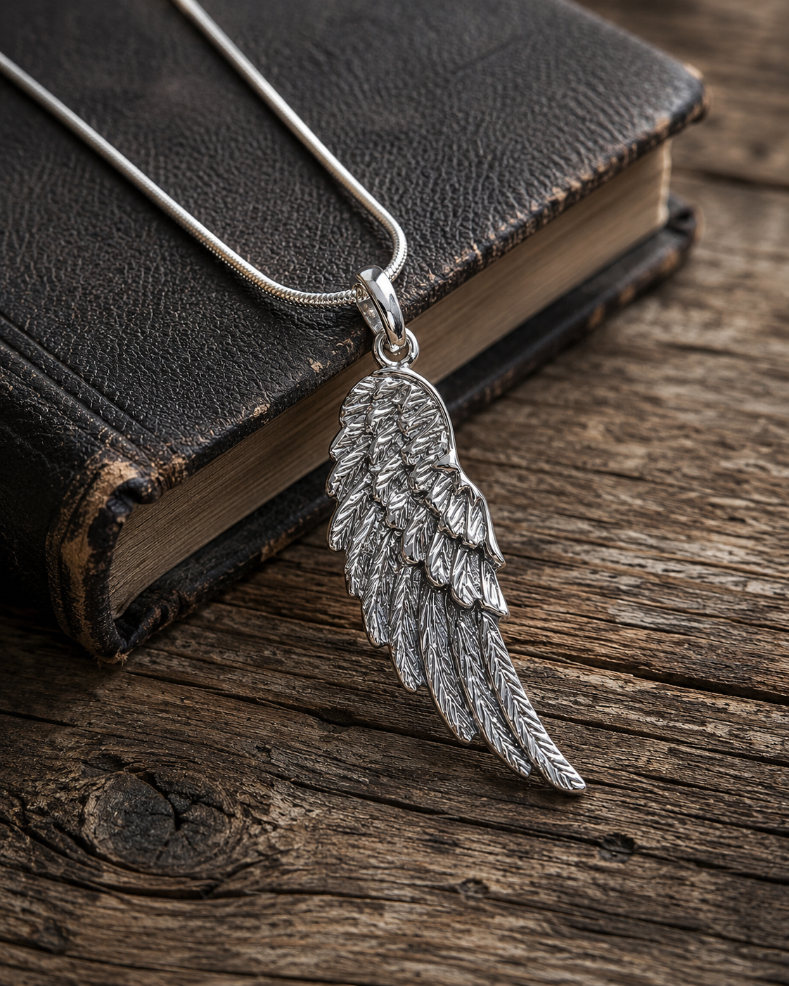 Unisex Sterling Silver Angel Wing Pendant – Feather Memorial Jewelry, Guardian Angel Spiritual Silver Pendant