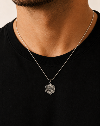Sterling Silver Interfaith Flower Pendant, Multi-Faith Religious Symbols Charm, Yoga Lotus Sun Spiritual Jewelry