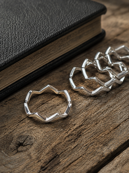 Solid Sterling Silver Chevron Stacking Rings Set of 5 | Zig Zag Wave Band Rings