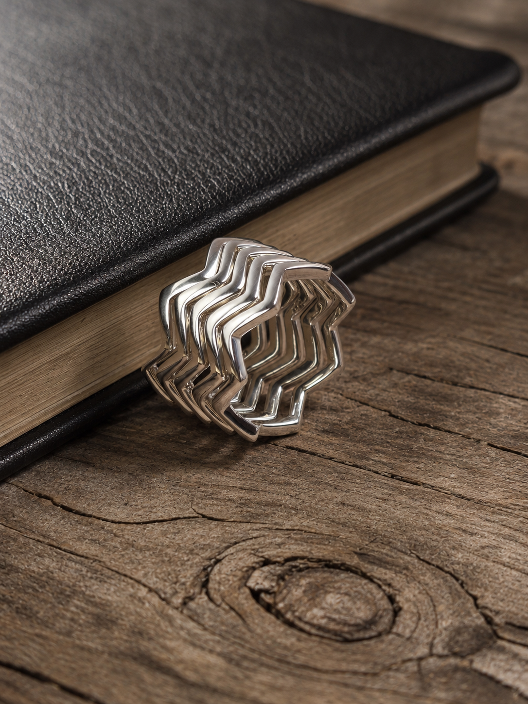 Solid Sterling Silver Chevron Stacking Rings Set of 5 | Zig Zag Wave Band Rings