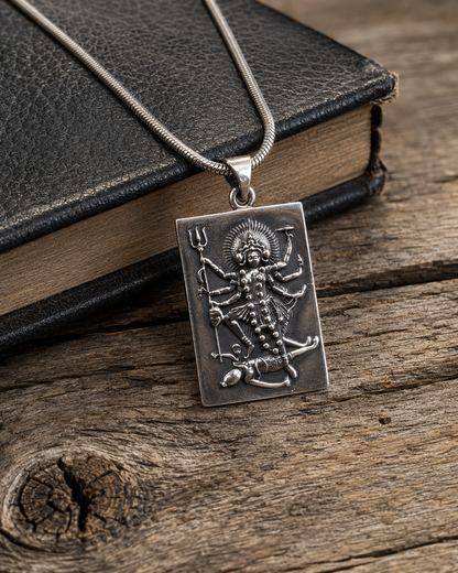 Solid 925 Sterling Silver Hindu Goddess Kali Pendant | Multi-Arm Kali Protection Amulet | Yoga Meditation Spiritual Jewelry Gift