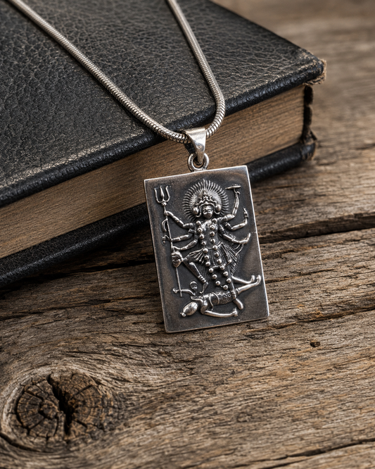 Solid 925 Sterling Silver Hindu Goddess Kali Pendant | Multi-Arm Kali Protection Amulet | Yoga Meditation Spiritual Jewelry Gift