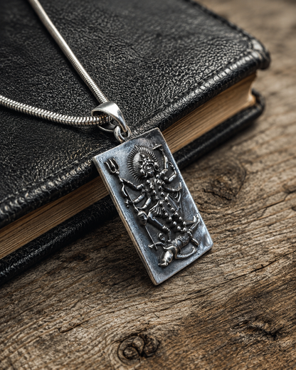 Solid 925 Sterling Silver Hindu Goddess Kali Pendant | Multi-Arm Kali Protection Amulet | Yoga Meditation Spiritual Jewelry Gift
