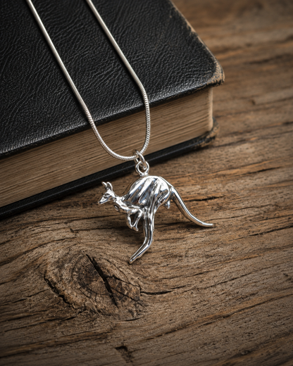 Sterling Silver Kangaroo Pendant  – Australian Wildlife Animal Charm Jewelry Gift