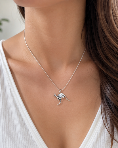 Sterling Silver Kangaroo Pendant  – Australian Wildlife Animal Charm Jewelry Gift