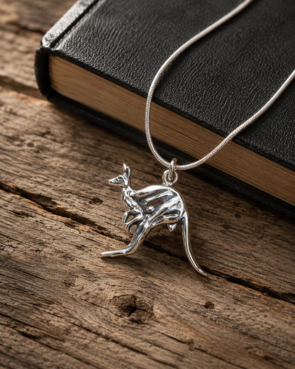Sterling Silver Kangaroo Pendant  – Australian Wildlife Animal Charm Jewelry Gift