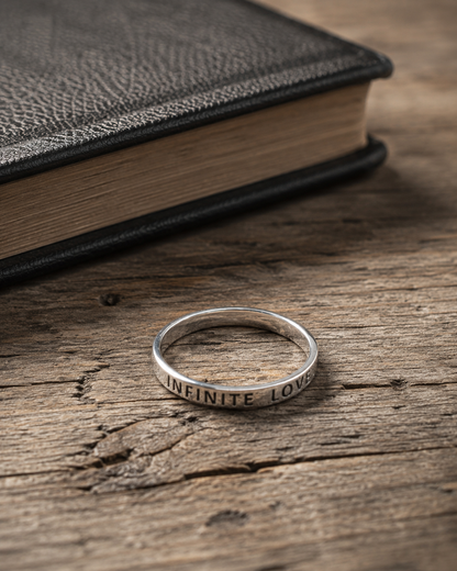 Sterling Silver Infinite Love Ring, 2mm Engraved Band, Minimalist Promise Ring, Thin Stackable Silver Ring