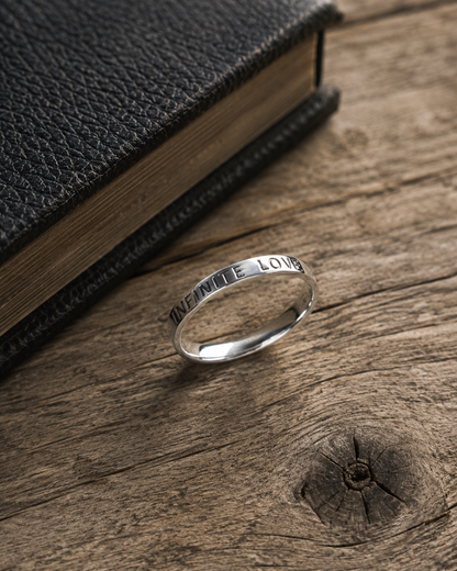 Sterling Silver Infinite Love Ring, 2mm Engraved Band, Minimalist Promise Ring, Thin Stackable Silver Ring