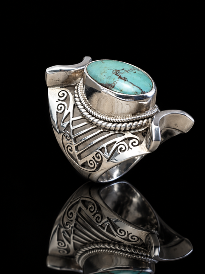 Sterling Silver Turquoise Statement Ring – Size US 10