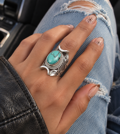 Sterling Silver Turquoise Statement Ring – Size US 10