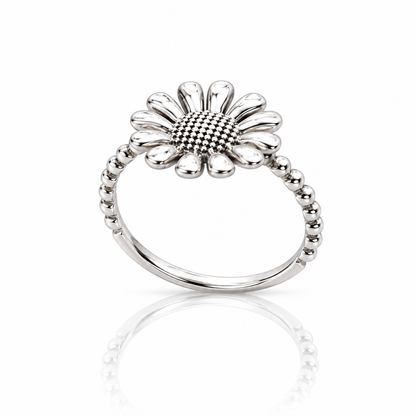 Sterling Silver Daisy Flower Ring – Boho Floral Statement Ring
