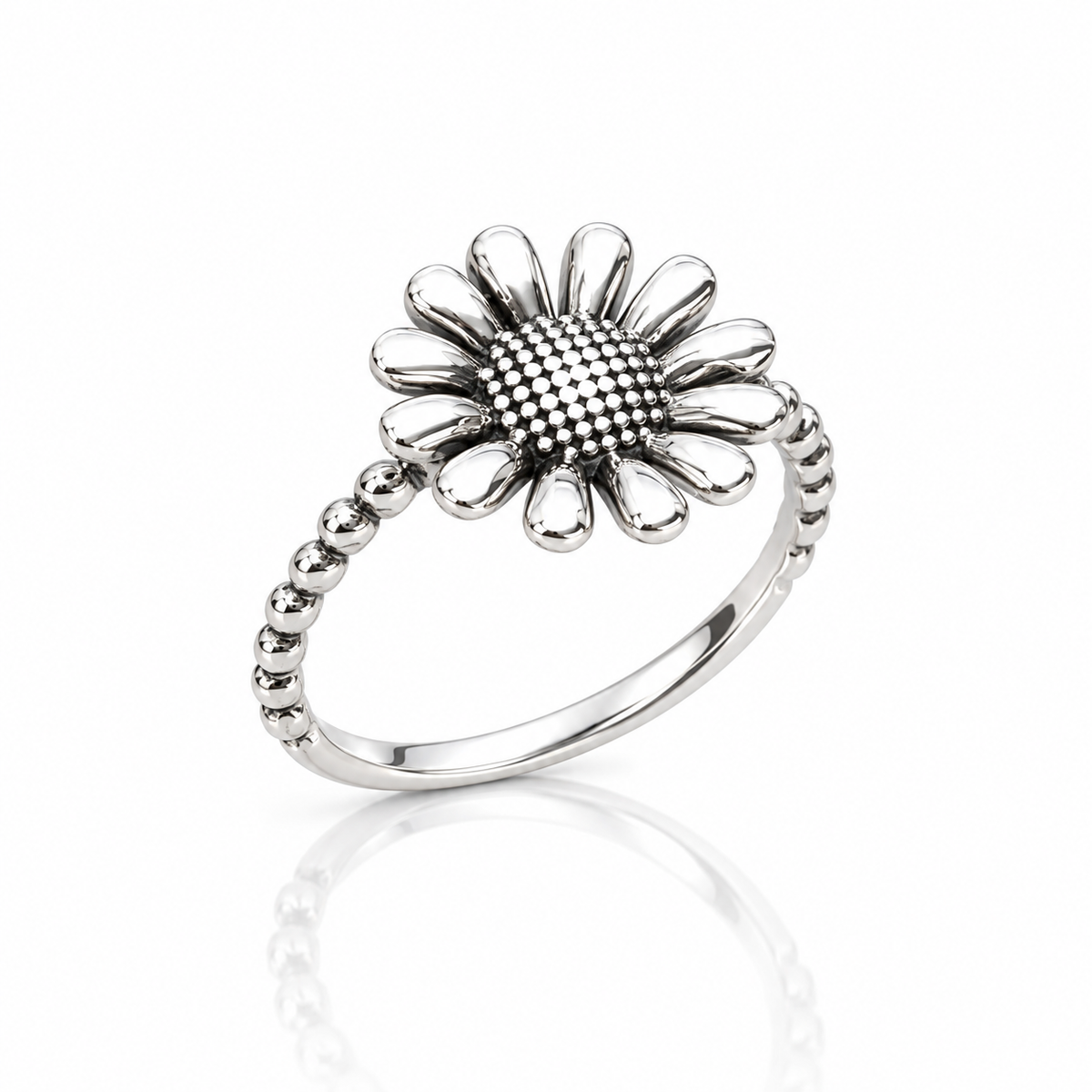 Sterling Silver Daisy Flower Ring – Boho Floral Statement Ring