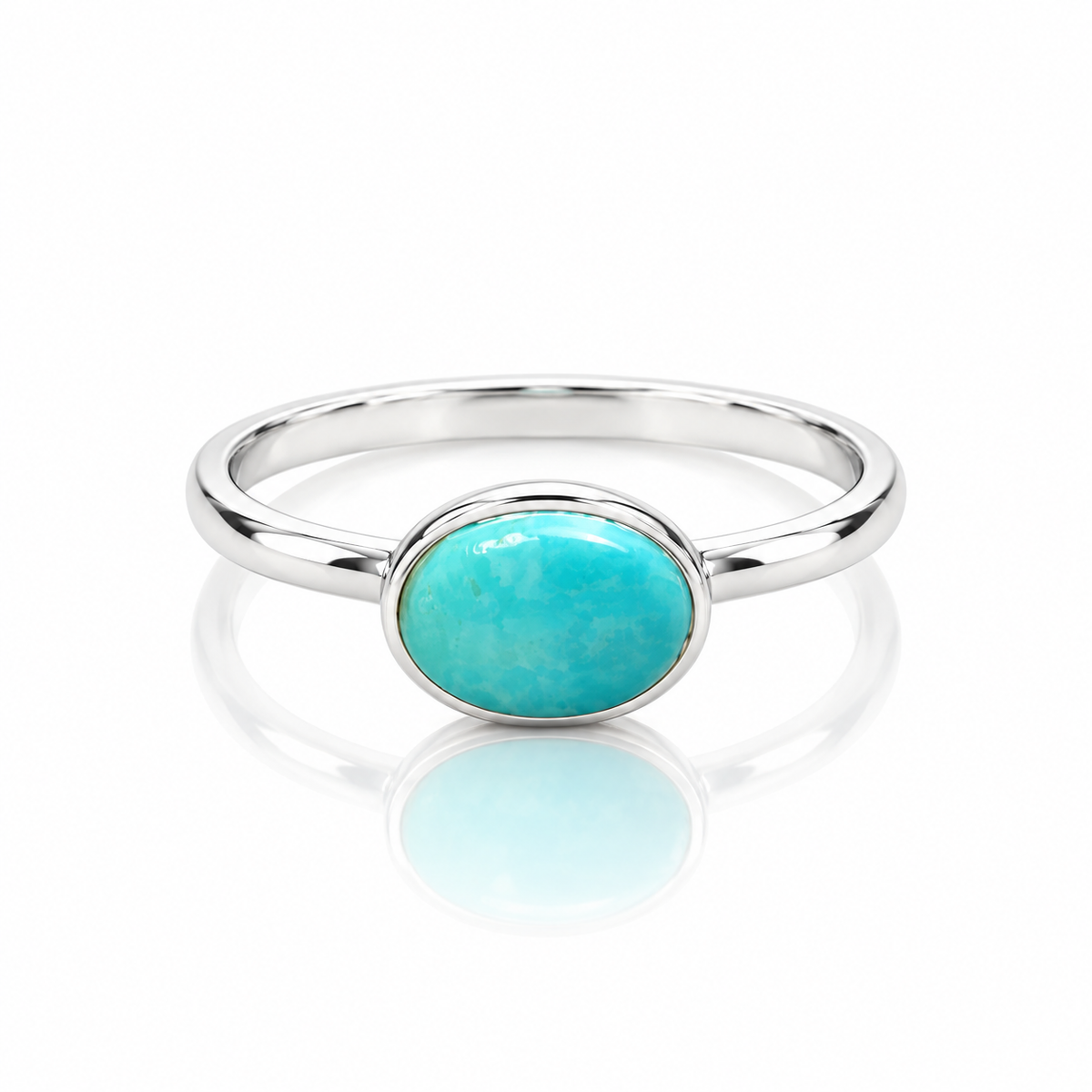 Turquoise Sterling Silver Ring – Oval Gemstone 925 Silver Boho Ring