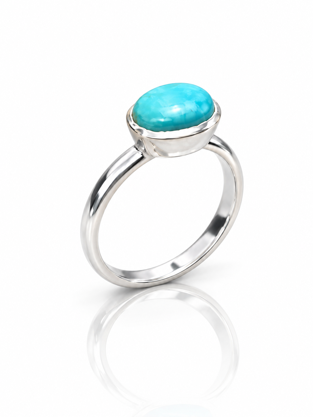 Turquoise Sterling Silver Ring – Oval Gemstone 925 Silver Boho Ring