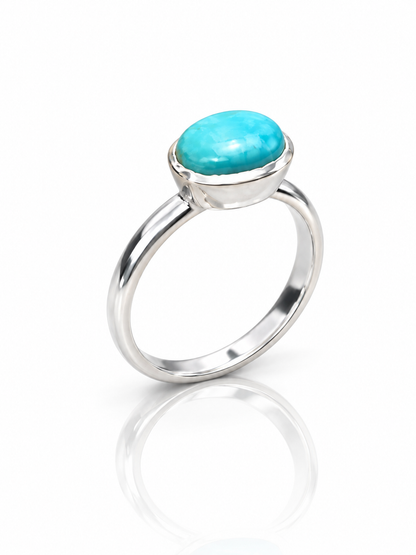 Turquoise Sterling Silver Ring – Oval Gemstone 925 Silver Boho Ring