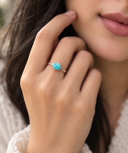 Turquoise Sterling Silver Ring – Oval Gemstone 925 Silver Boho Ring