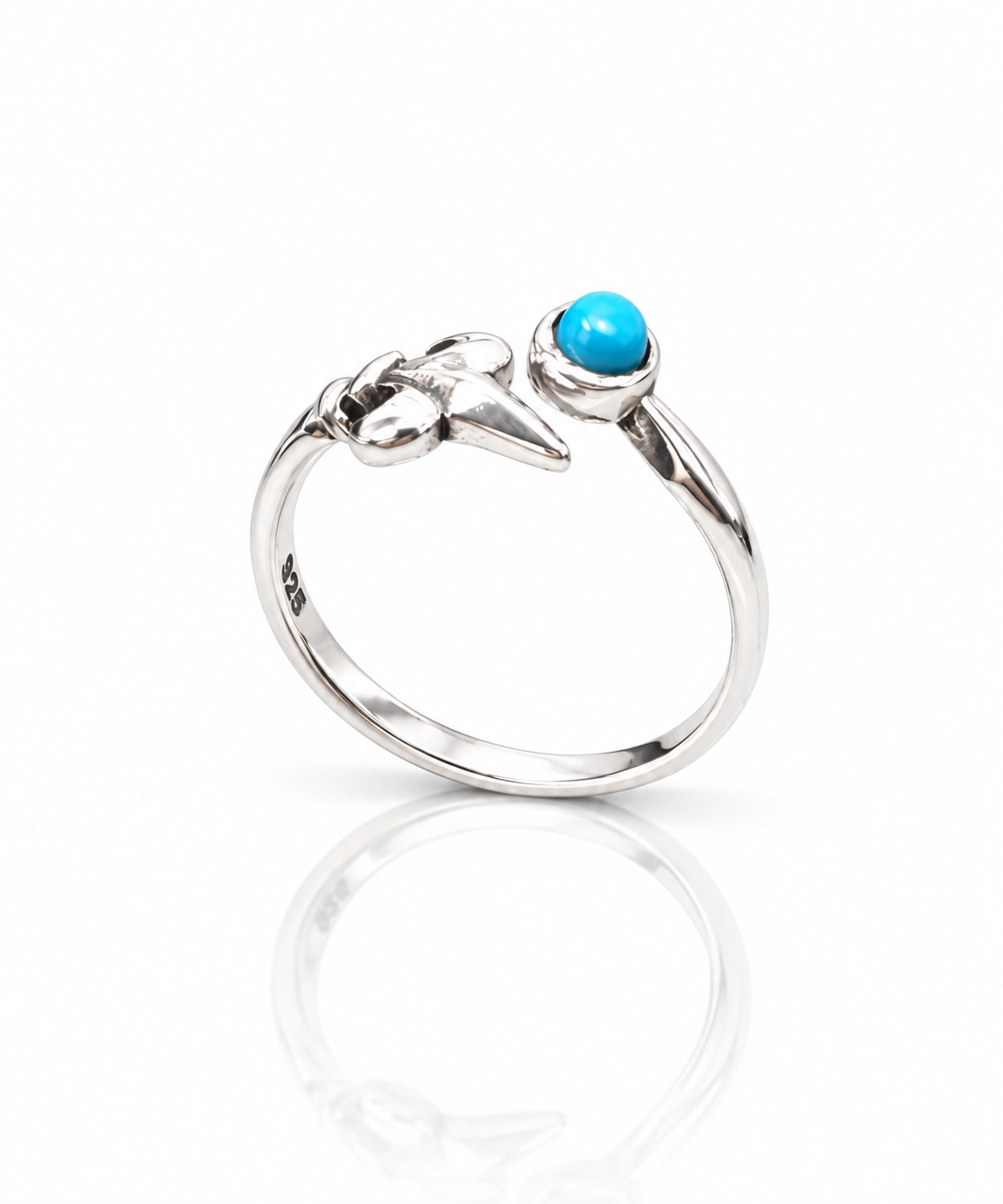 Sterling Silver Turquoise Fleur de Lis Adjustable Ring – Boho Gemstone Ring