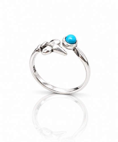 Sterling Silver Turquoise Fleur de Lis Adjustable Ring – Boho Gemstone Ring