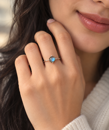 Labradorite Sterling Silver Ring – Natural Blue Flash Gemstone Ring