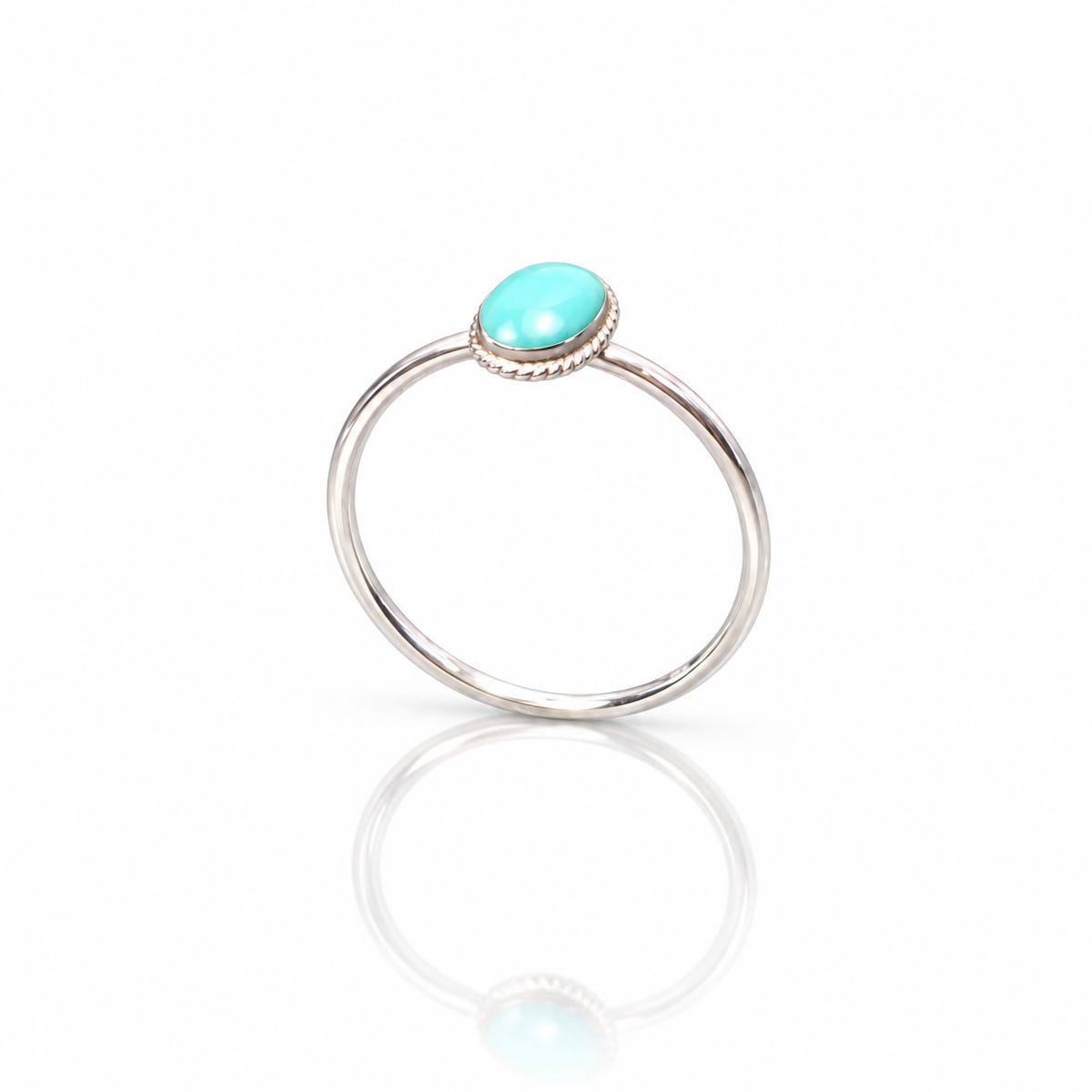 Sterling Silver Turquoise Ring – Dainty Oval Gemstone Boho Ring