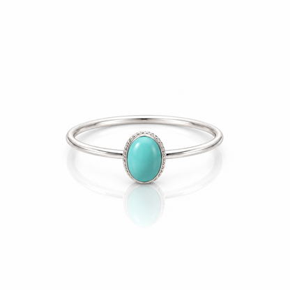 Sterling Silver Turquoise Ring – Dainty Oval Gemstone Boho Ring