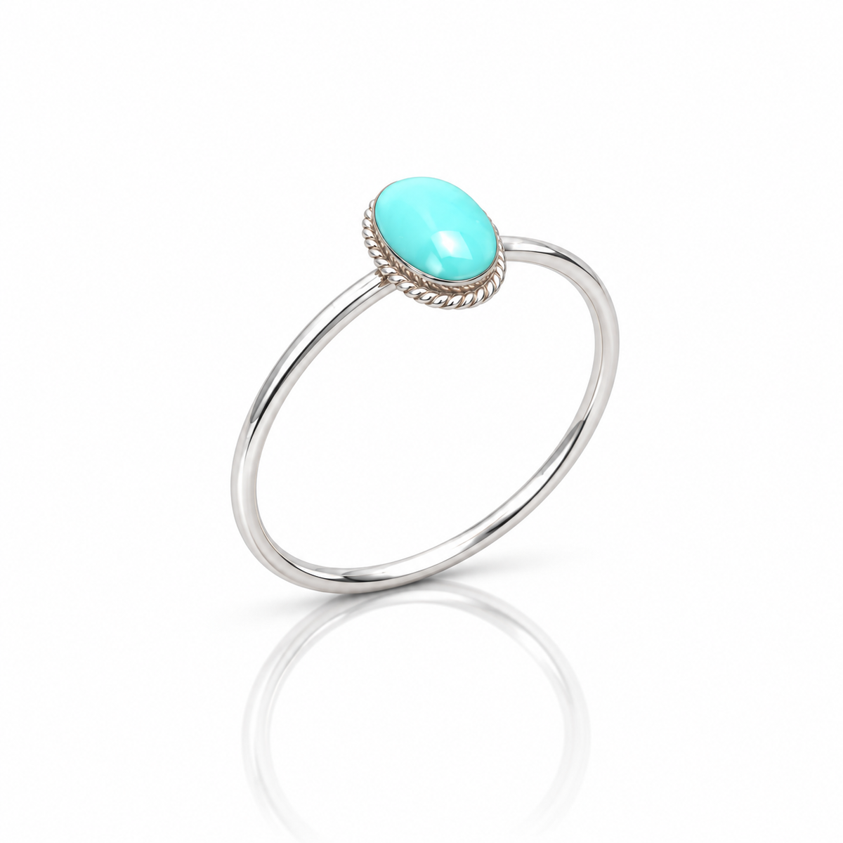 Sterling Silver Turquoise Ring – Dainty Oval Gemstone Boho Ring